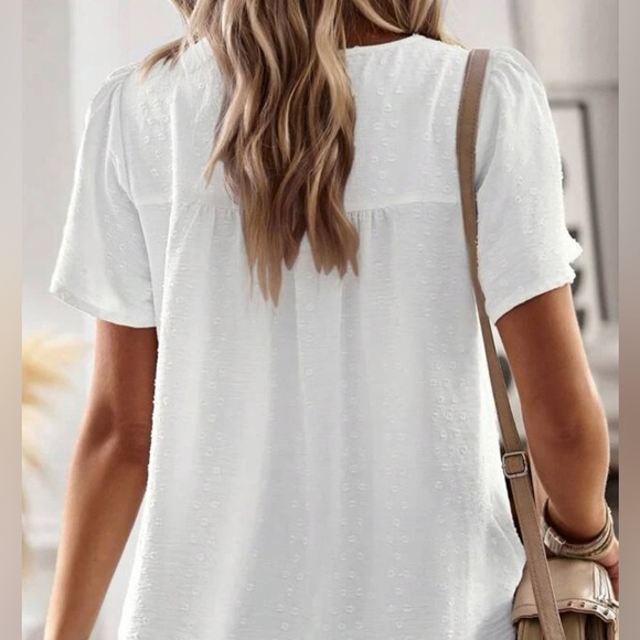 Frenchy Swiss Dot Contrast Guipure Lace Tee - Picture 6 of 8